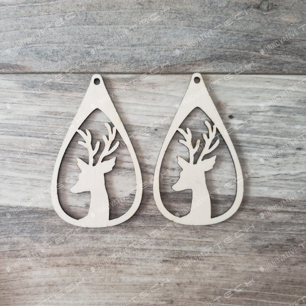 Christmas Earrings Teardrop Antelered Reindeer Head
