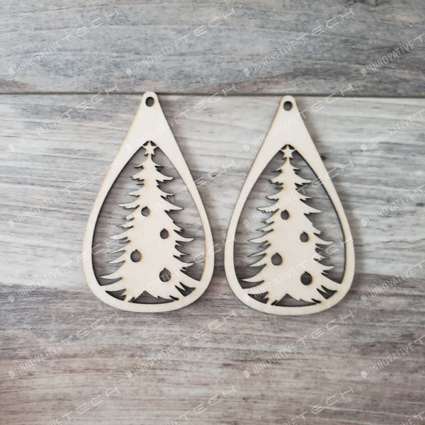 Christmas Earrings Teardrop Tree With Balls Cut Out