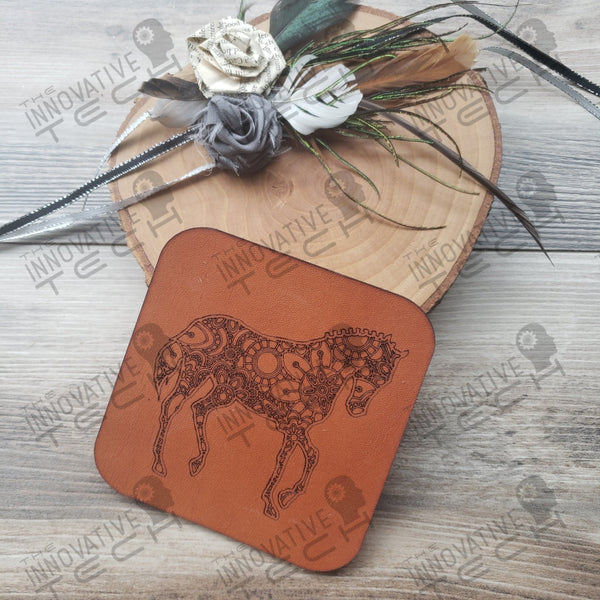 Horse Mandala Coasters In Leather Cork Or Slate