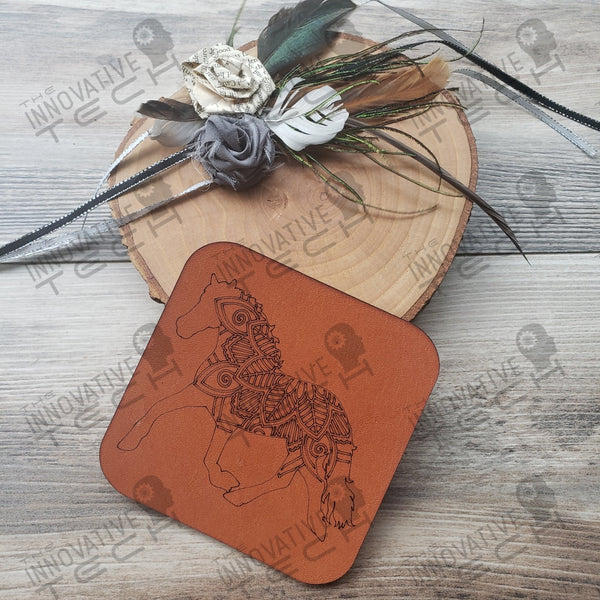 Horse Mandala Coasters In Leather Cork Or Slate