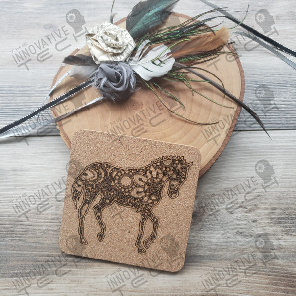 Horse Mandala Coasters In Leather Cork Or Slate