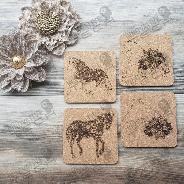 Horse Mandala Coasters In Leather Cork Or Slate Cork