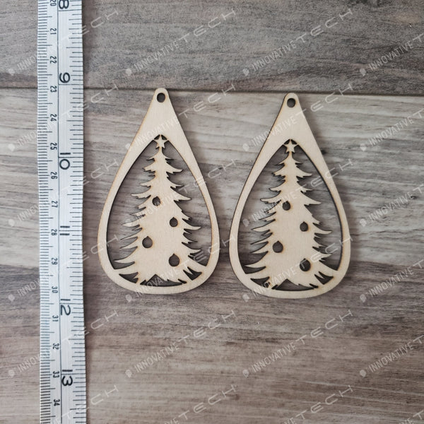 Tear Drop Christmas Tree With Cut Out Decorations Earrings