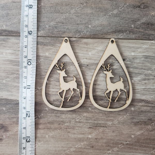 Tear Drop With Full Sized Reindeer Turning Earrings
