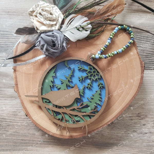 Woodland Creatures Ornaments Bird- Blue Background