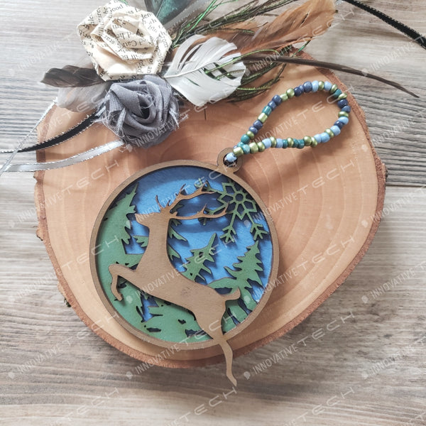 Woodland Creatures Ornaments Deer- Blue Background