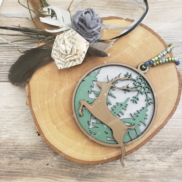 Woodland Creatures Ornaments Deer- Gray Background