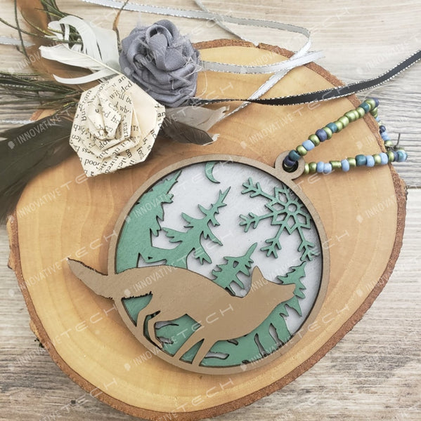 Woodland Creatures Ornaments Fox- Gray Background