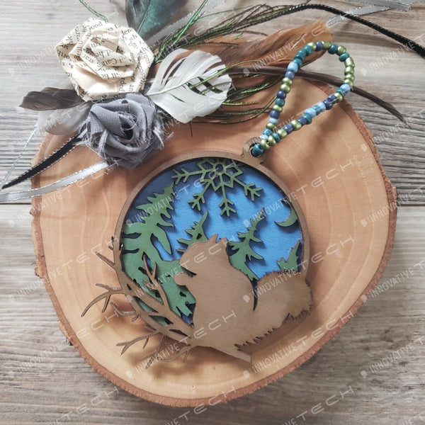 Woodland Creatures Ornaments Squirrel- Blue Background
