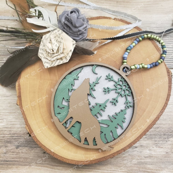 Woodland Creatures Ornaments Wolf- Gray Background