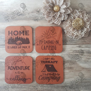 Camp Coasters In Leather Cork Or Slate