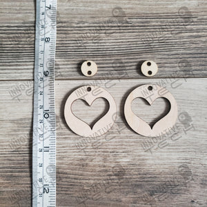 Circle With Hollowed Heart And Small Circle Earrings