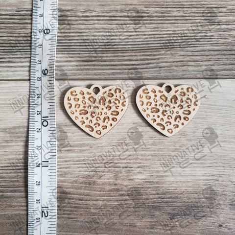 Engraved Leopard Print Heart Earrings