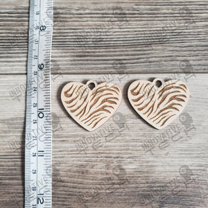 Engraved Zebra Print Heart Earrings