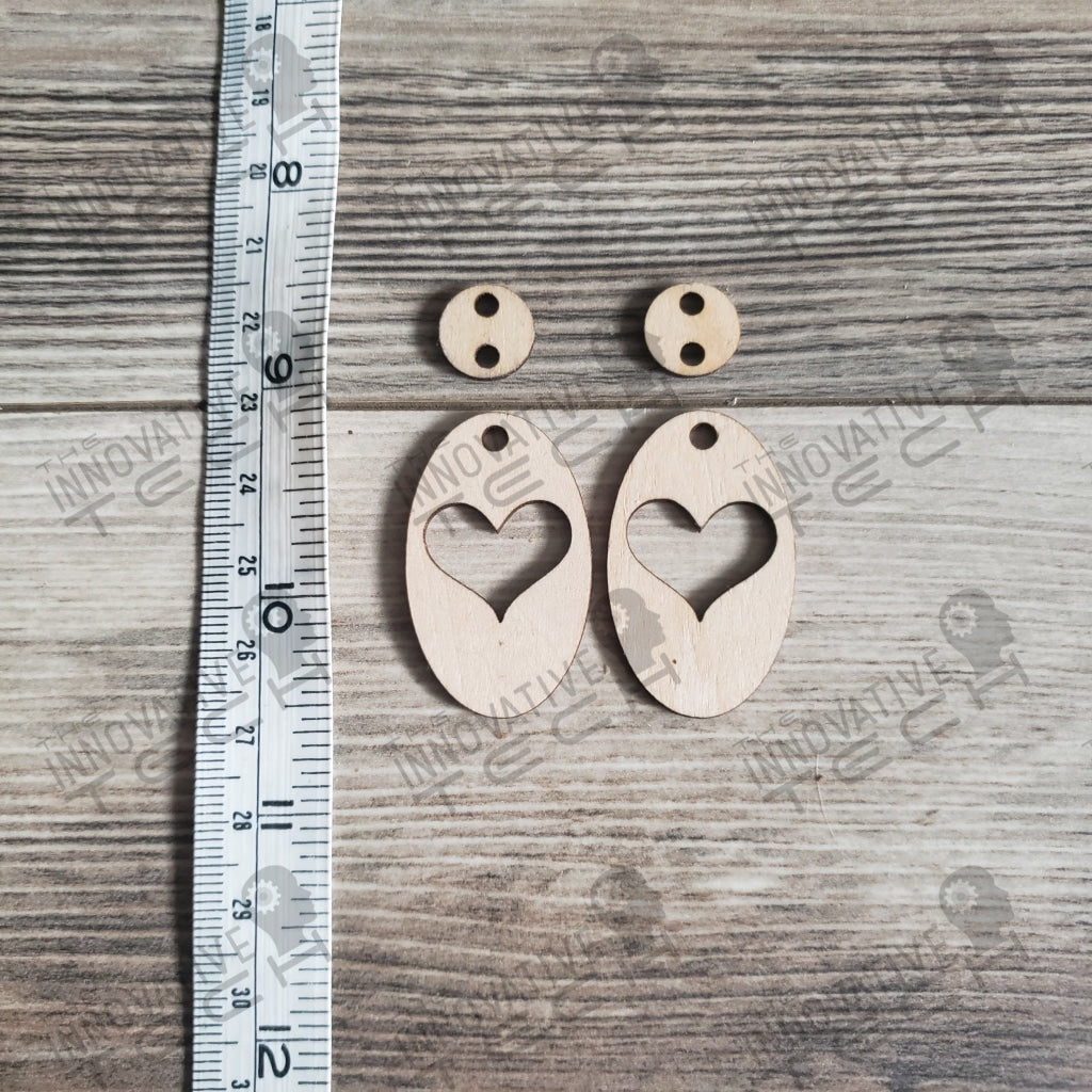 Oval With Hollowed Heart And Small Circle Earrings