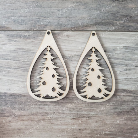 Tear Drop Christmas Tree With Cut Out Decorations Earrings