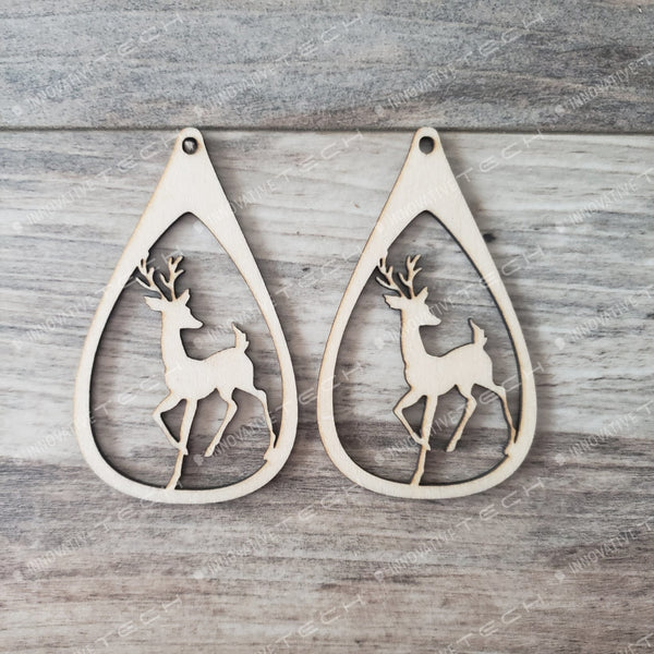 Tear Drop With Full Sized Reindeer Turning Earrings